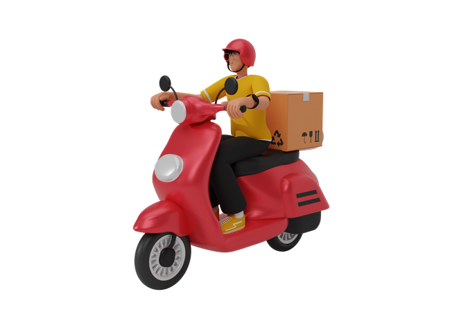 Delivery boy going to deliver parcel 3D Illustration