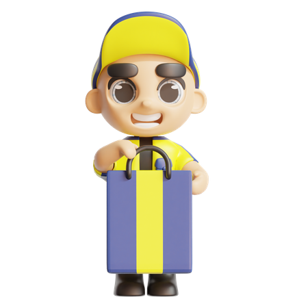 Delivery boy holding bag  3D Icon