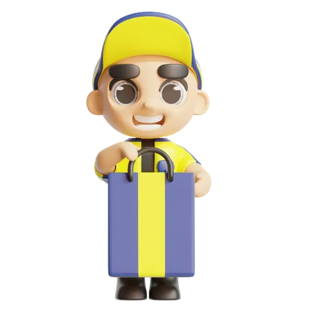 Delivery boy holding bag  3D Icon