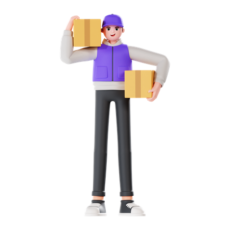 Delivery boy Holding Box  3D Illustration