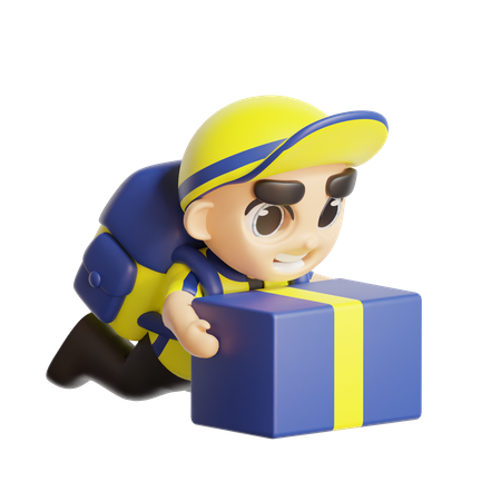 Delivery boy holding package  3D Icon
