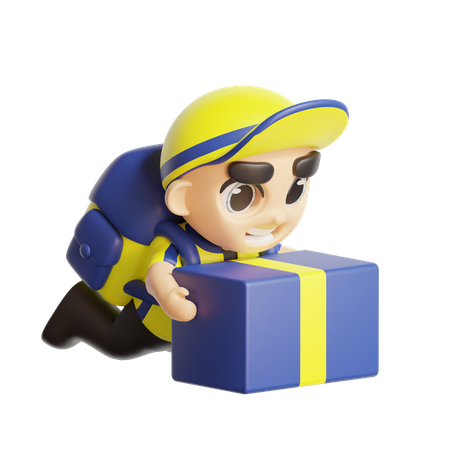 Delivery boy holding package  3D Icon