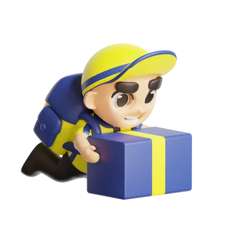 Delivery boy holding package  3D Icon