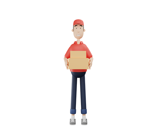 Delivery Boy holding parcel 3D Illustration