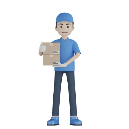 Delivery Boy Holding Parcel  3D Illustration
