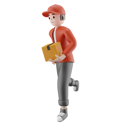 Delivery boy holding parcel and provide fast delivery  3D Illustration