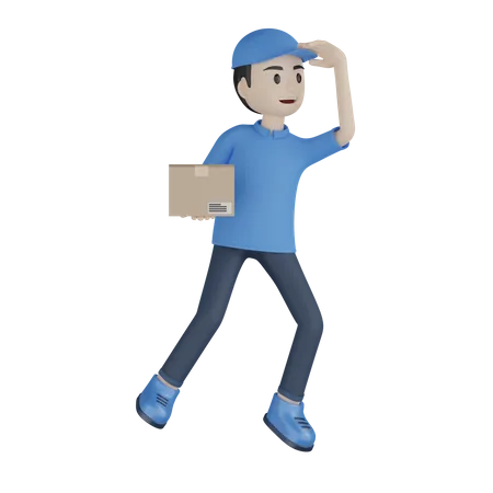 Man Courier Character Wearing Blue Uniform 3D Illustration