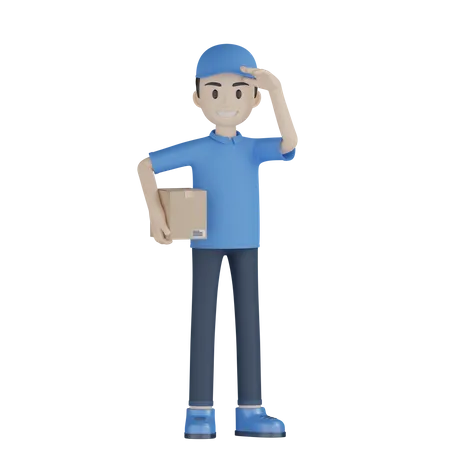 Delivery Boy Looking For Address  3D Illustration