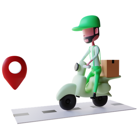 Delivery boy reaching delivery location on scooter  3D Illustration