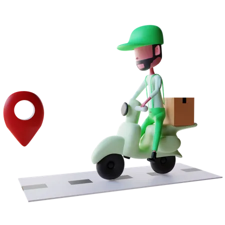 Delivery boy reaching delivery location on scooter  3D Illustration