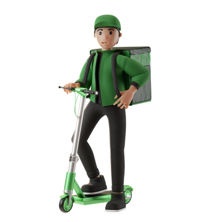 Delivery boy riding scooter  3D Illustration