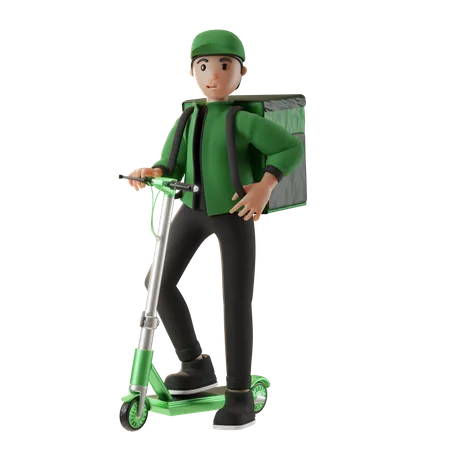 Delivery boy riding scooter  3D Illustration