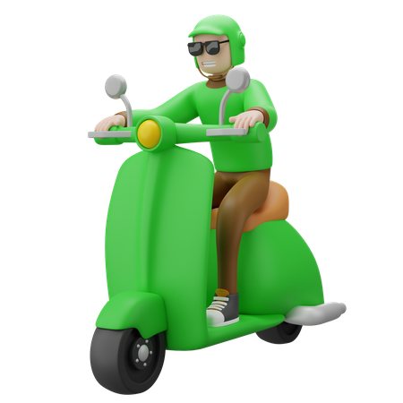 Delivery Boy Riding Scooter  3D Illustration
