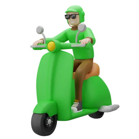 Delivery Boy Riding Scooter  3D Illustration
