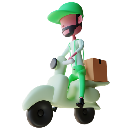 Delivery boy riding scooter 3D Illustration