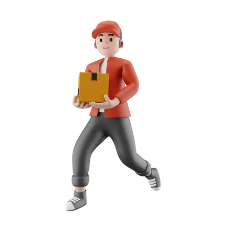 Delivery boy run to deliver package  3D Illustration