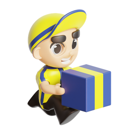 Delivery boy running to deliver box  3D Icon
