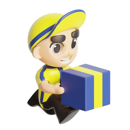 Delivery boy running to deliver box  3D Icon