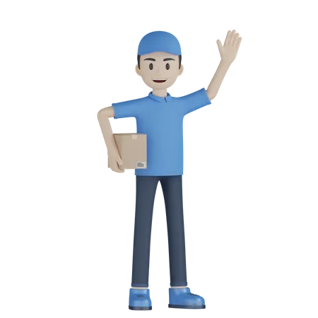 Delivery Boy Saying Hello  3D Illustration