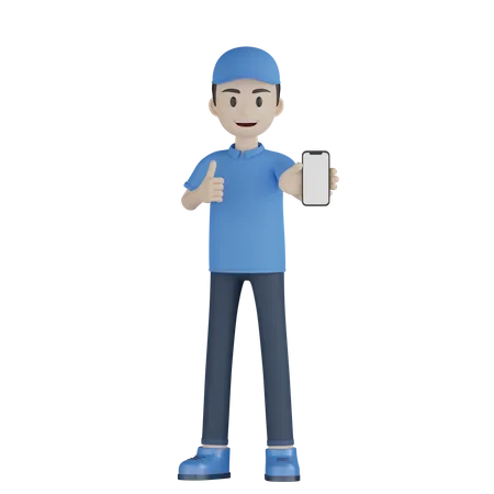 Delivery Boy Showing Mobile Phone  3D Illustration