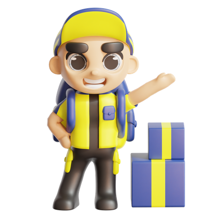 Delivery boy standing with boxes  3D Icon