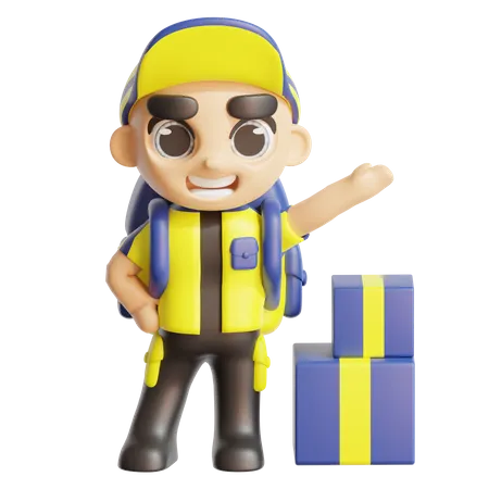 Delivery boy standing with boxes  3D Icon