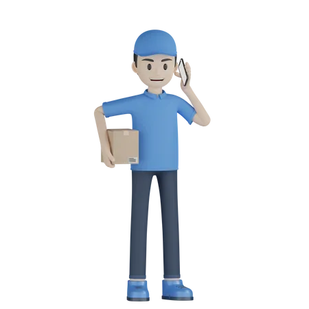 Delivery Boy Talking On Mobile Phone  3D Illustration