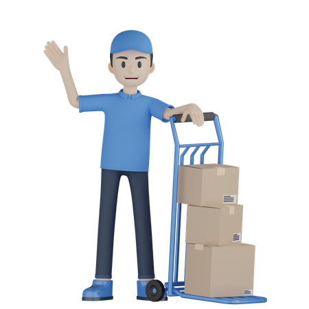 Delivery Boy Waving Hand  3D Illustration