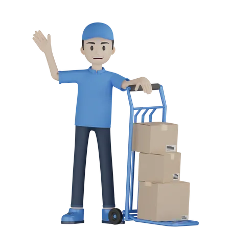 Delivery Boy Waving Hand  3D Illustration