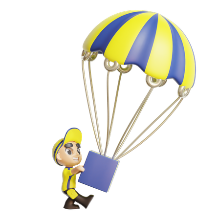 Delivery boy wearing parachute  3D Illustration