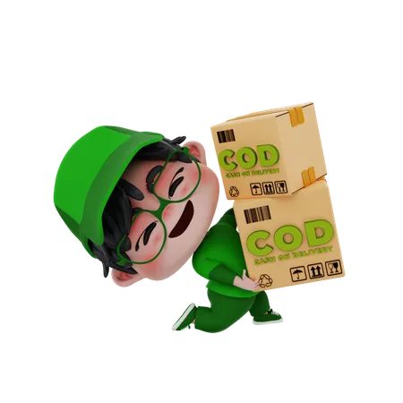 Delivery boy with cash on delivery packages  3D Illustration