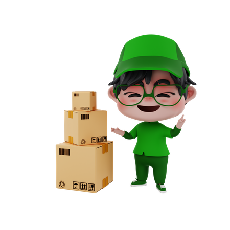 Delivery boy with delivery consignment  3D Illustration