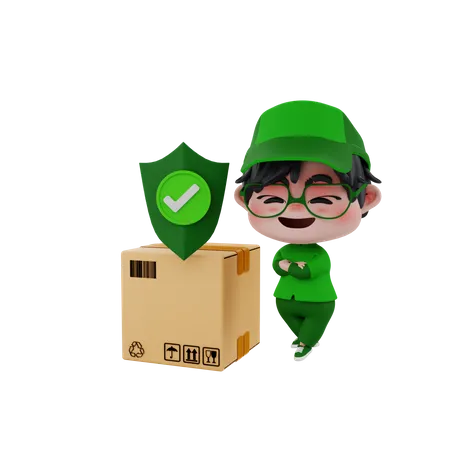 Delivery boy with delivery insurance  3D Illustration