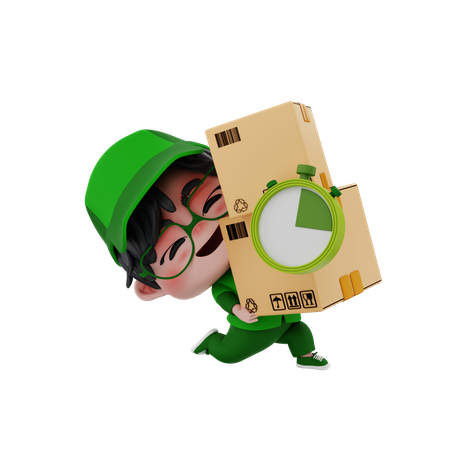 Delivery boy with delivery time  3D Illustration