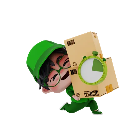 Delivery boy with delivery time  3D Illustration