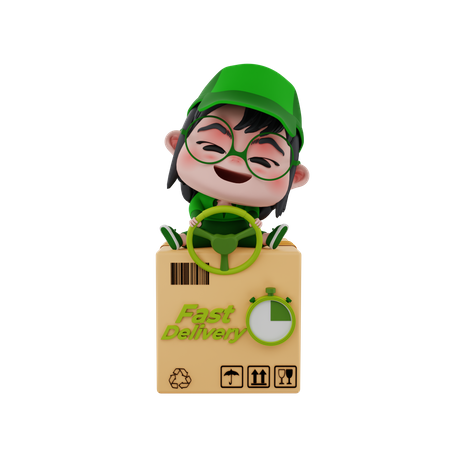 Delivery boy with fast delivery  3D Illustration
