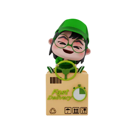 Delivery boy with fast delivery  3D Illustration