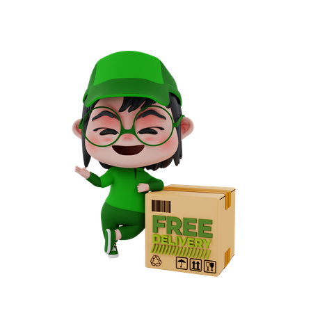 Delivery boy with free delivery  3D Illustration