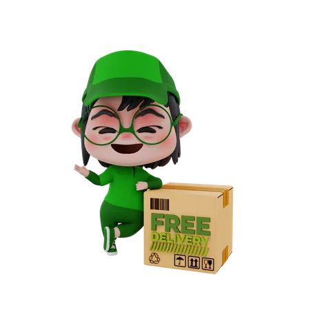 Delivery boy with free delivery  3D Illustration