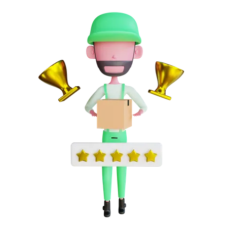 Delivery boy with good rating  3D Illustration