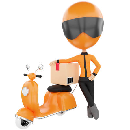 Delivery boy with motorbike  3D Illustration