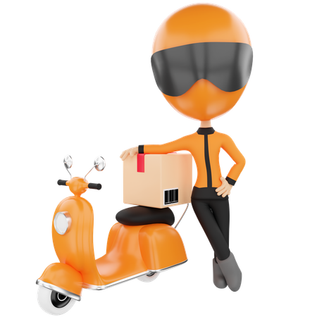 Delivery boy with motorbike 3D Illustration
