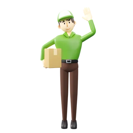 Delivery boy with package 3D Illustration