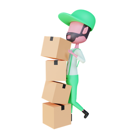 Delivery boy with pending deliveries  3D Illustration