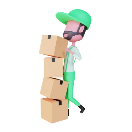 Delivery boy with pending deliveries  3D Illustration
