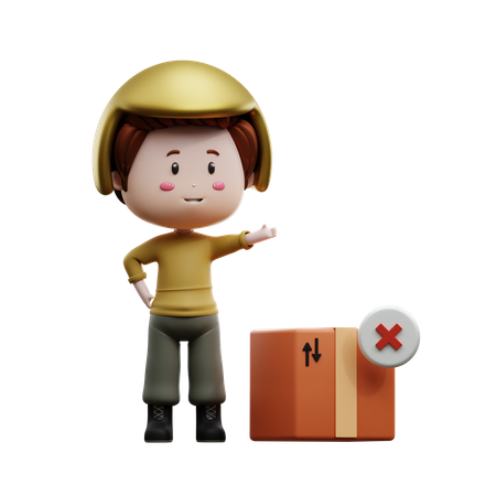 Delivery boy with rejected delivery box  3D Illustration