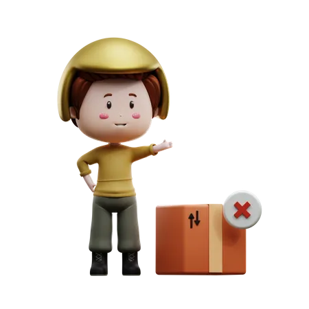 Delivery boy with rejected delivery box  3D Illustration