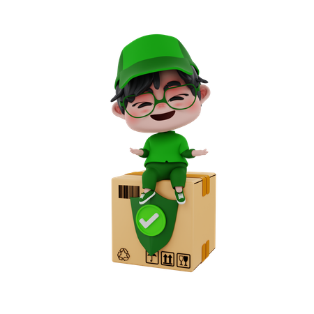 Delivery boy with secured delivery  3D Illustration