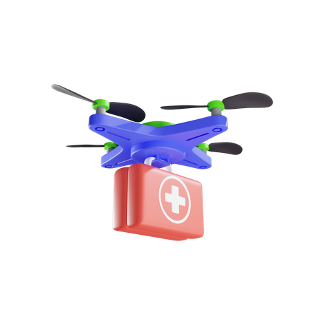 Delivery By Drone Of First Aid Kit  3D Illustration