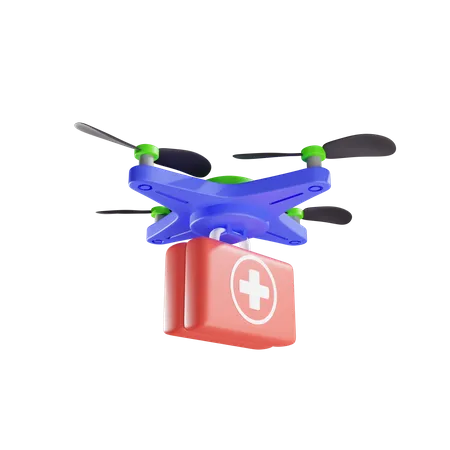 Delivery By Drone Of First Aid Kit  3D Illustration